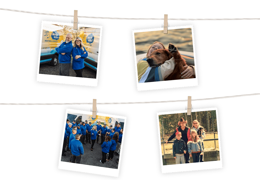 Collage of North Winds Heating & Cooling team, memorable moments and their families.